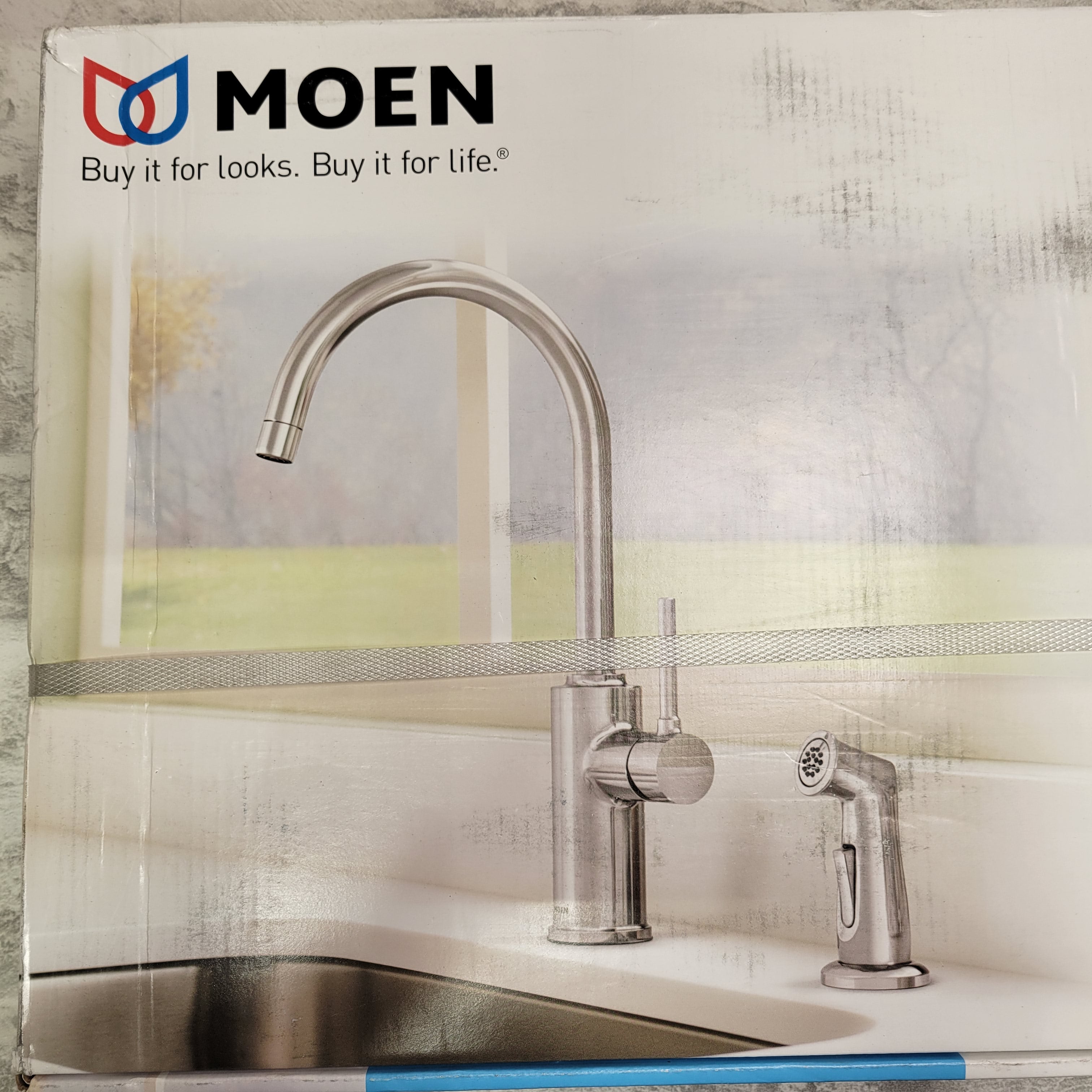 MOEN 87702 Sombra Single-Handle Standard Kitchen Faucet, Side Sprayer in Chrome (7645448929518)